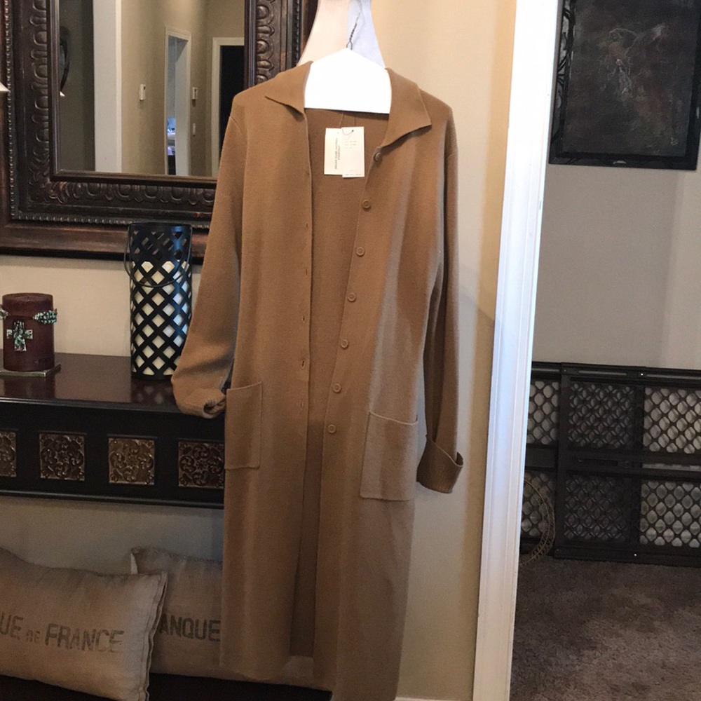 BCBG dark camel long sweater